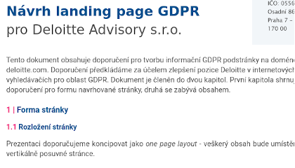 Doporučení pro tvorbu dopadové stránky GDPR na deloitte.com