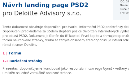 Doporučení pro tvorbu dopadové stránky PSD2 na deloitte.com