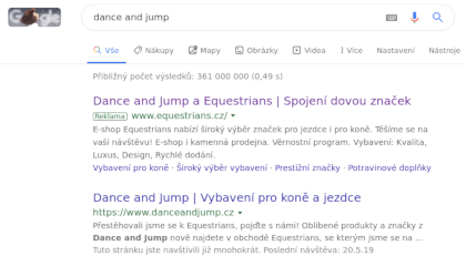 Pokrytí hledání značky Dance & Jump v PPC